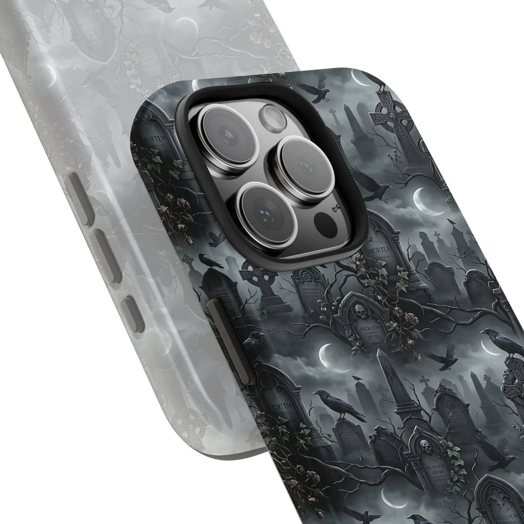 Gothic Graveyard iPhone Case | Dark Academia Raven & Cemetery Art | Dual-Layer Shockproof Cover | Premium Gift for Goth Fans