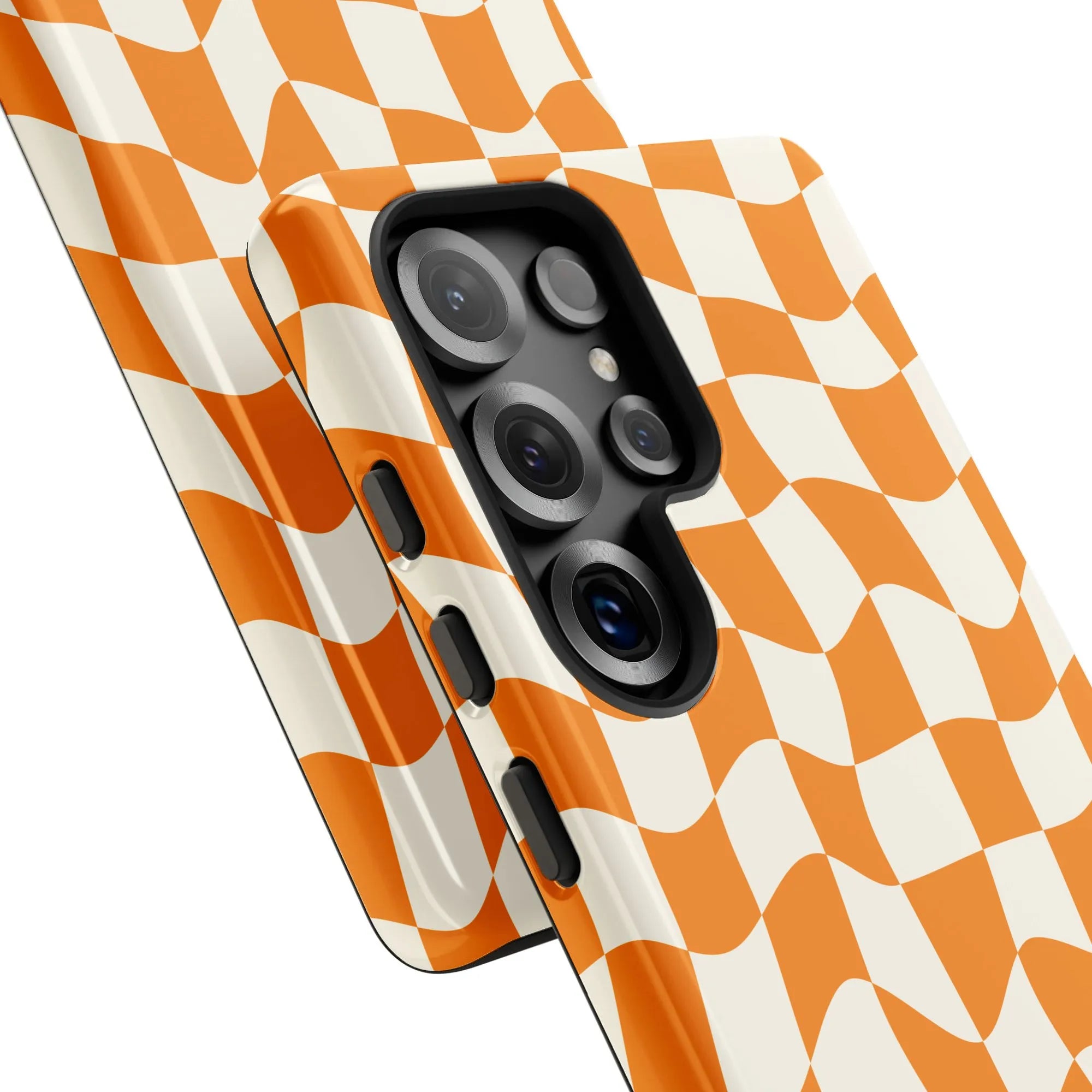 Wavy Checkerboard iPhone Case | Retro Orange & Cream Check Print | Premium Dual-Layer Protection | Aesthetic Y2K Gift for Her