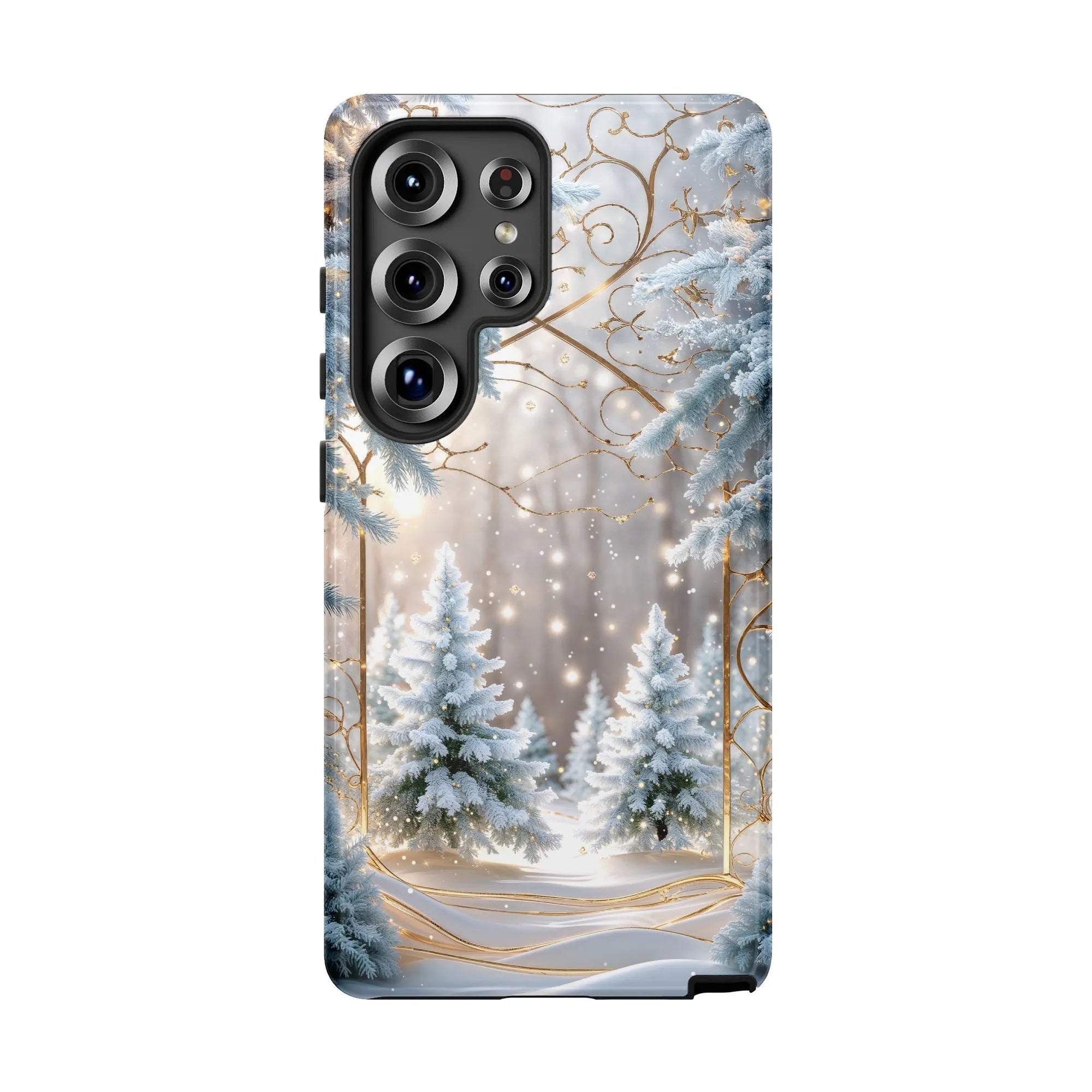 Winter Wonderland iPhone Case | Magical Snowy Forest with Gold Swirl | Dual-Layer Tough Cover | Premium Christmas & Holiday G