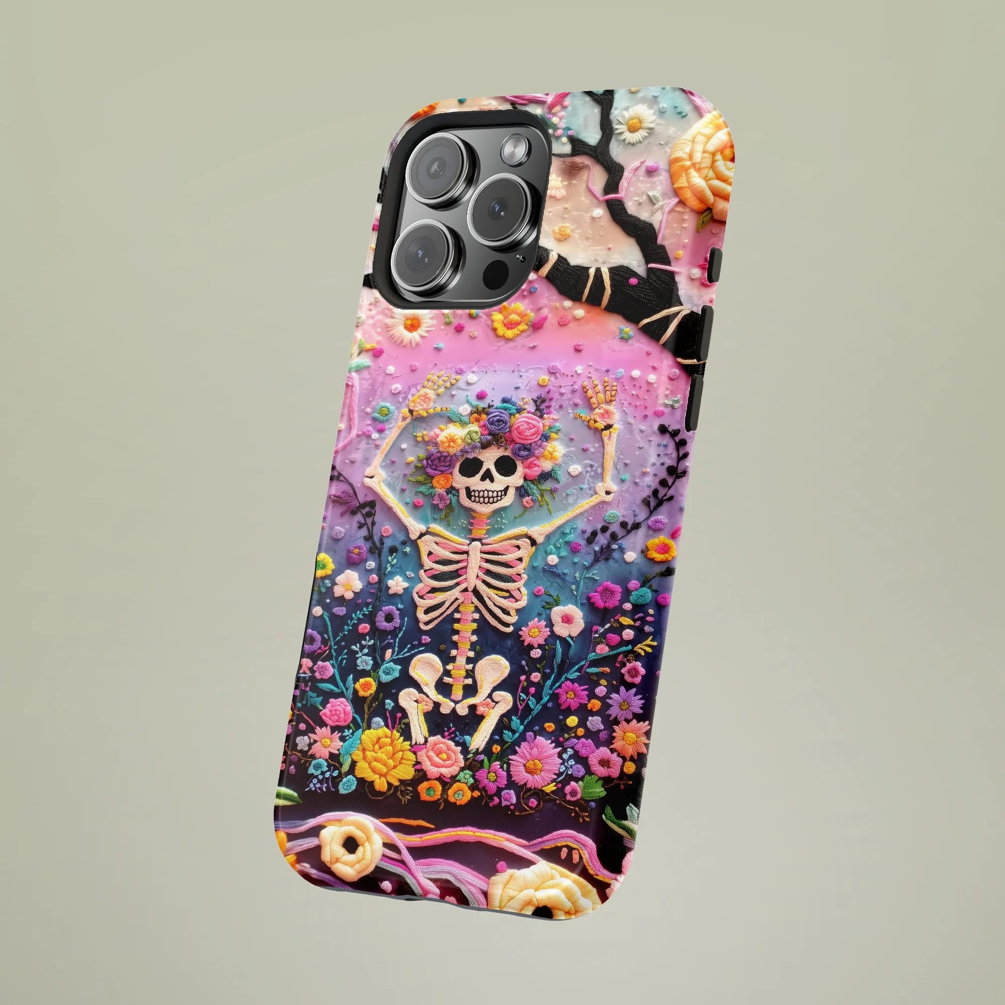 Floral Skull Samsung Case | Vibrant Botanical Skeleton Print | Dual-Layer Tough Protection | Unique Aesthetic Gift for Women