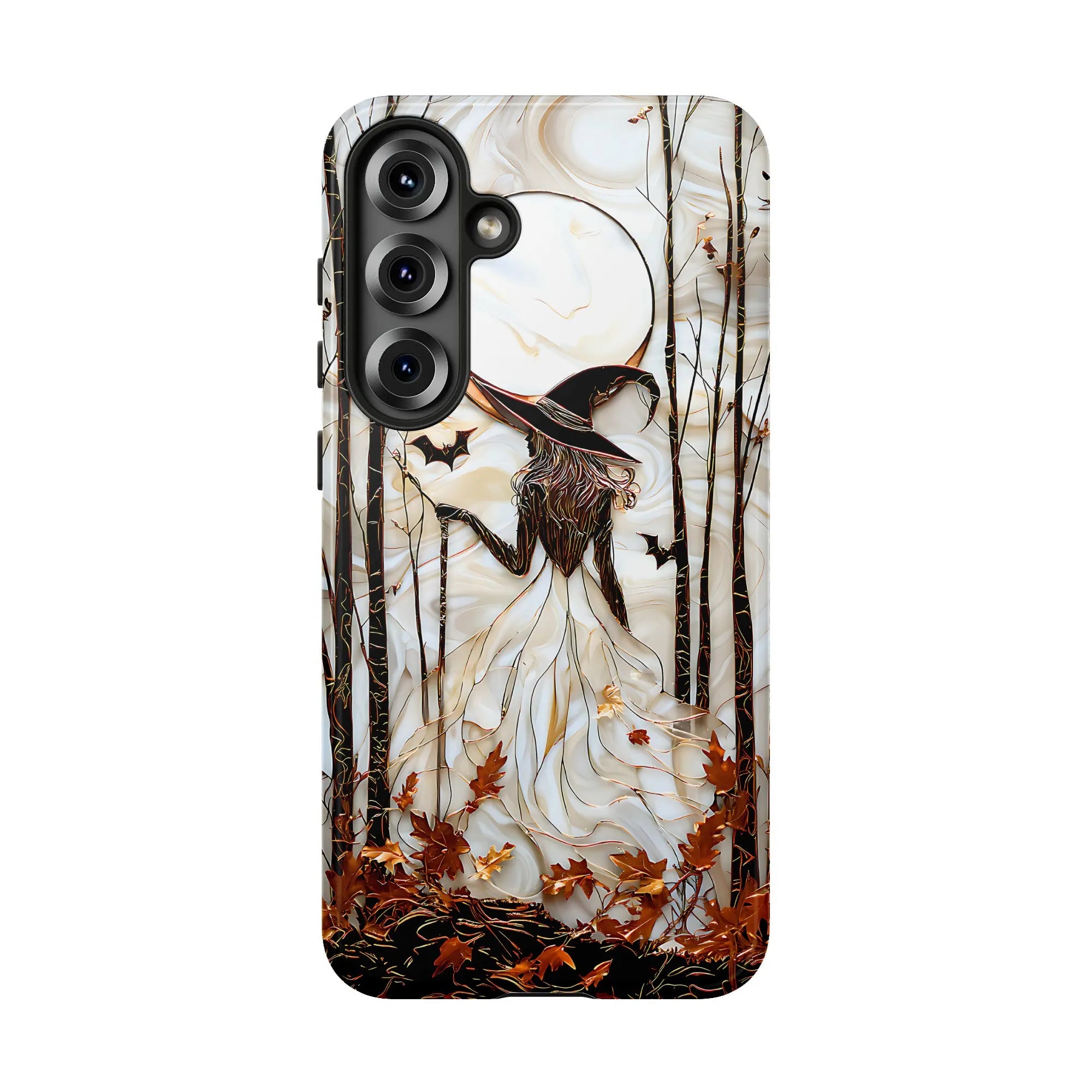 Witch Phone Case for iPhone | Autumn Forest Stained Glass Art | Premium Dual-Layer Protective Cover | Gothic Halloween Gift