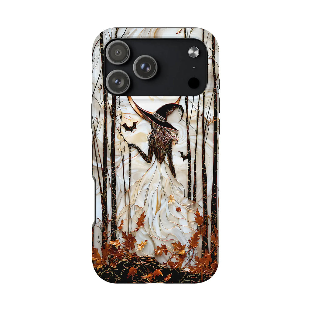 Witch Phone Case for iPhone | Autumn Forest Stained Glass Art | Premium Dual-Layer Protective Cover | Gothic Halloween Gift
